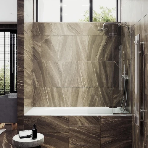Шторка для ванны Maybah Glass MGV-915-4 990х1400 поворотная с добором Хром глянцевый стекло прозрачное