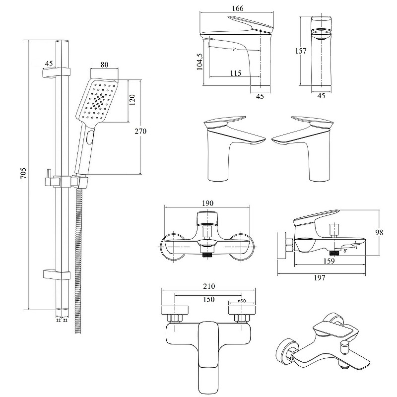 Комплект смесителей Bond Cube B03-5300 Хром латунь