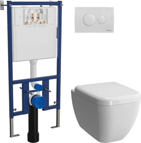 Комплект унитаза DIWO VitrA Shift 7742B003-0075 с сиденьем Микролифт с инсталляцией DIWO 4501 с клавишей смыва цвет Глянцевый белый