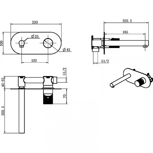 Смеситель для раковины Boheme Stick 125-CRCR Хром латунь встраиваемый