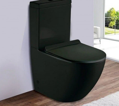 Унитаз компакт CeramaLux 2166MB Черный матовый с бачком и сиденьем Микролифт фаянс напольный