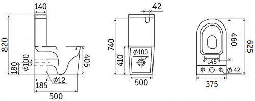 Унитаз компакт CeramaLux 2166MB Черный матовый с бачком и сиденьем Микролифт фаянс напольный