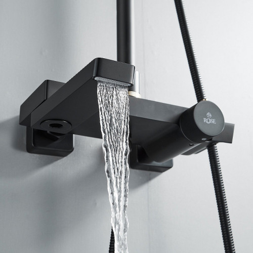 Душевая система Rose R18H R1896H с термостатом Черная матовая
