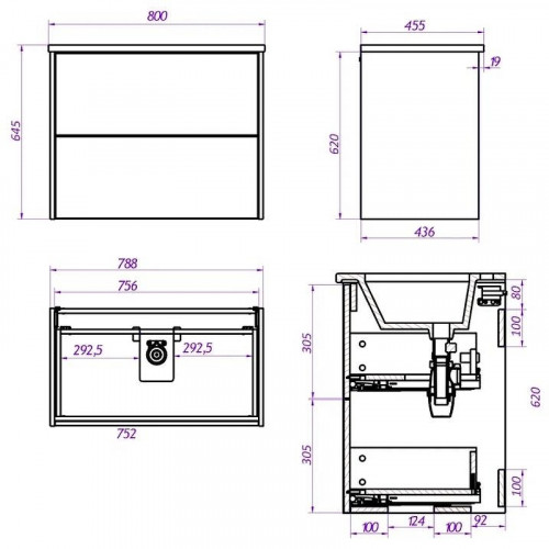 Тумба под раковину La Fenice Tesoro 80 FNC-01-TES-DNN-80-2 подвесная. Дуб небраска натуральный