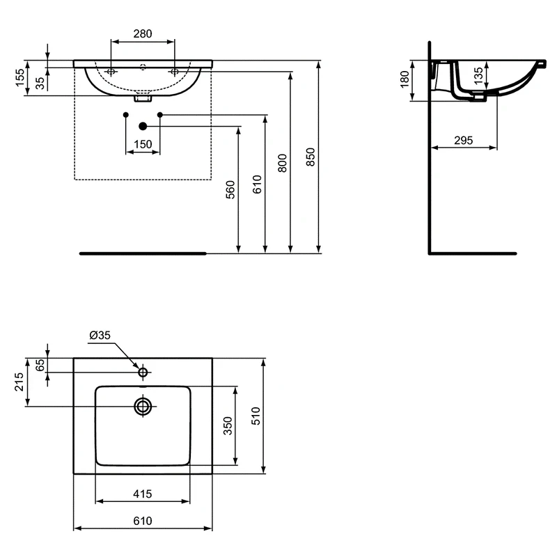 Раковина Ideal Standard I.Life B 61 T460501 Евробелая фарфор подвесная, полувстраиваемая