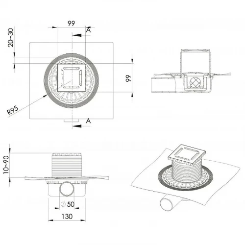 Душевой трап Berges Zentrum Norma 100x100 090362 с решеткой Хром матовый