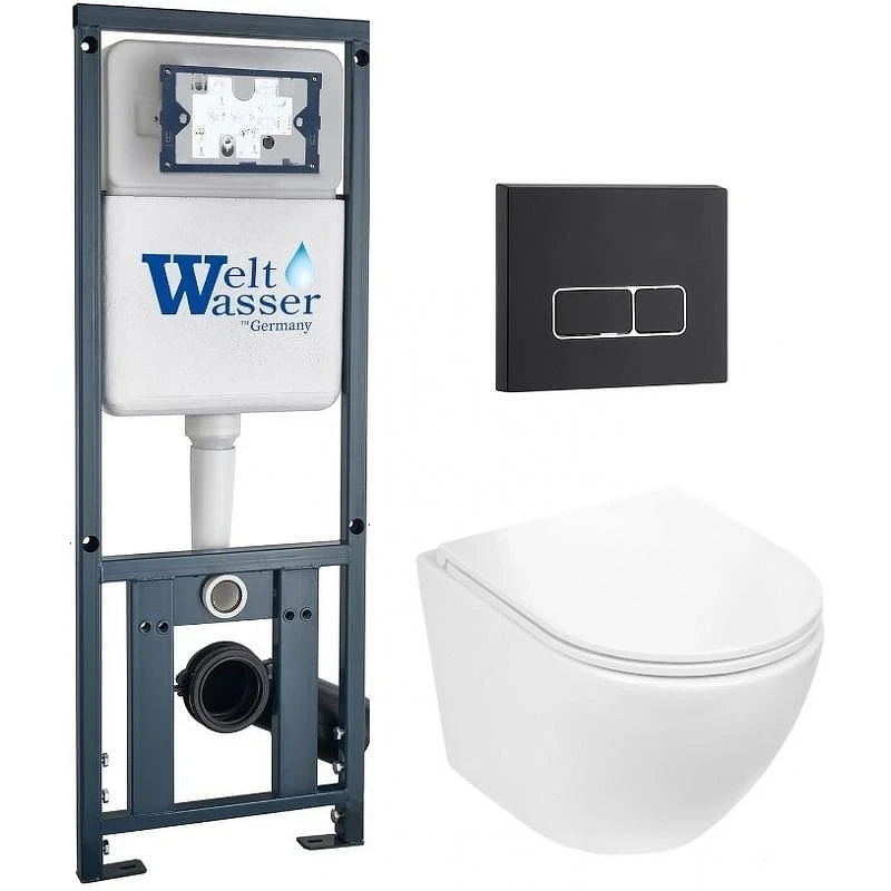 Комплект унитаза с инсталляцией WeltWasser MARBERG 410 + MERZBACH 043 GL-WT + MAR 410 SE GL-WT 10000011311 цвет Белый глянцевый с сиденьем Микролифт и клавишей смыва цвет Белый глянцевый