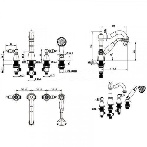 Смеситель на борт ванны Boheme Royal Cristal 396-Royal/CRST Хром латунь