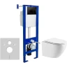 Унитаз с инсталляцией WellWant Aura WWU01121WK + Berges Atom 410 040332 с сиденьем Микролифт и Черной матовой клавишей смыва