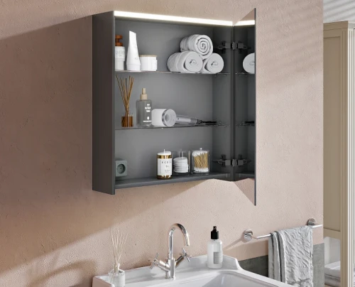 Зеркальный шкаф Vitra 60 R 66910 с подсветкой Антрацит глянцевый МДФ / ЛДСП, стекло