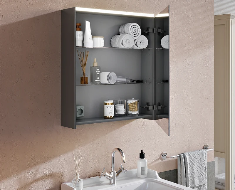 Зеркальный шкаф Vitra 60 R 66910 с подсветкой Антрацит глянцевый МДФ / ЛДСП, стекло