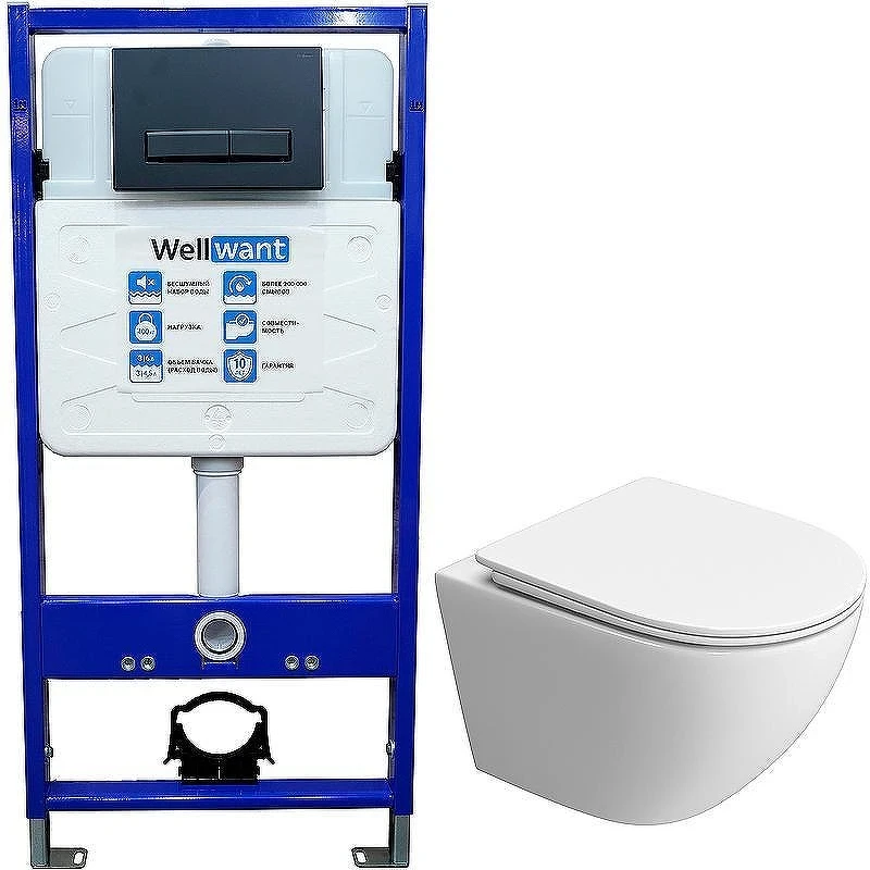 Унитаз с инсталляцией BelBagno Uno-Tor BB5177CH-TOR/SC + WellWant Standart 50 WWISI111BB с сиденьем Микролифт и Черной матовой клавишей смыва