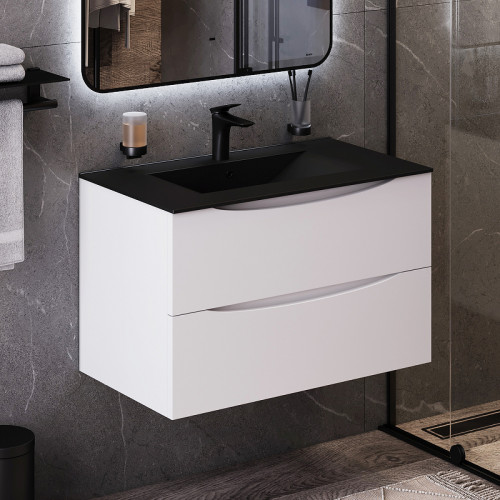 Тумба с раковиной Bond Cube 80 T01805-S05B подвесная Белая матовая МДФ / ЛДСП