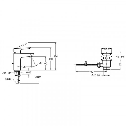 Смеситель для раковины Jacob Delafon Oscar E29842-BL Черный матовый латунь