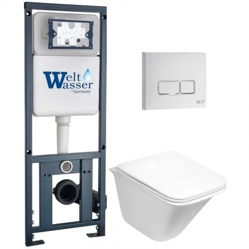 Комплект унитаза с инсталляцией WeltWasser MARBERG 410 + ROTBACH 004 GL-WT + MAR 410 SE GL-WT 10000010976 цвет Белый глянцевый с сиденьем Микролифт и клавишей смыва цвет Белый глянцевый