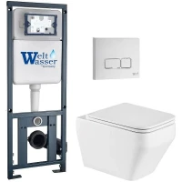 Комплект унитаза с инсталляцией WeltWasser MARBERG 410 + HOFBACH 041 GL-WT + MAR 410 SE GL-WT 10000011679 цвет Белый глянцевый с сиденьем Микролифт и клавишей смыва цвет Белый глянцевый