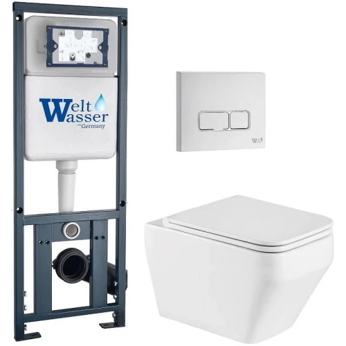 Комплект унитаза с инсталляцией WeltWasser MARBERG 410 + HOFBACH 041 GL-WT + MAR 410 SE GL-WT 10000011679 цвет Белый глянцевый с сиденьем Микролифт и клавишей смыва цвет Белый глянцевый