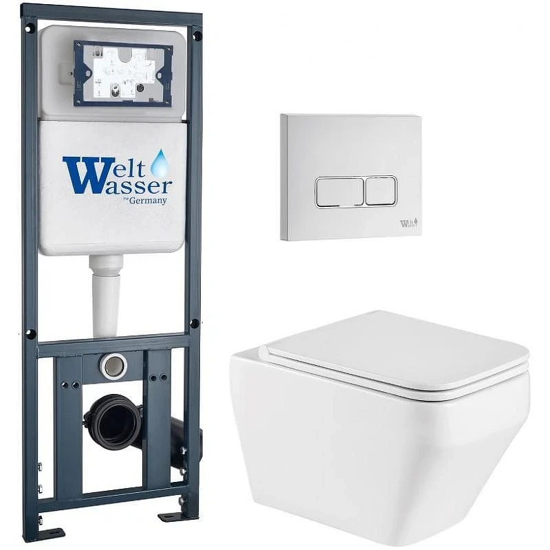Комплект унитаза с инсталляцией WeltWasser MARBERG 410 + HOFBACH 041 GL-WT + MAR 410 SE GL-WT 10000011679 цвет Белый глянцевый с сиденьем Микролифт и клавишей смыва цвет Белый глянцевый