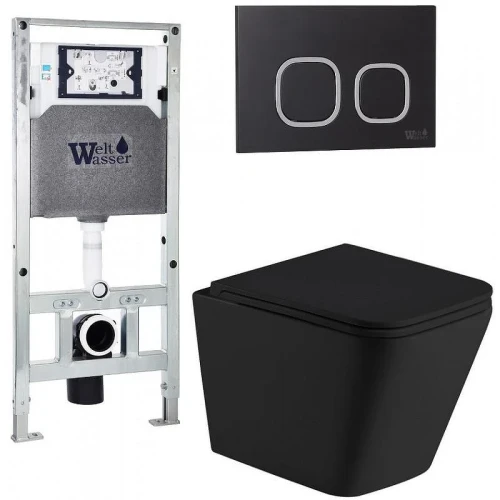 Комплект унитаза с инсталляцией WeltWasser AMBERG 506 ST + GELBACH 043 MT-BL + AMBERG RD-BL 10000011990 цвет Черный матовый с сиденьем Микролифт и клавишей смыва цвет Черный