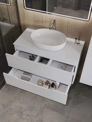 Тумба с раковиной Orange Line 100 Li-100TuwMDF+B05-520W подвесная Белая матовая
