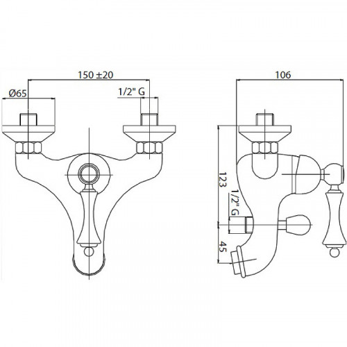 Смеситель для ванны Cezares Margot MARGOT-VM-03/24-Bi Золото 24 карата/белый латунь на стену