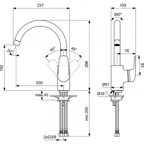 Смеситель для кухни Ideal Standard Ceraflex B1727AA Хром латунь