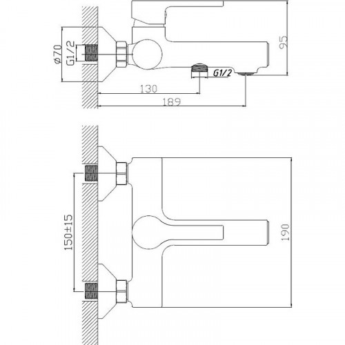 Смеситель для ванны Haiba HB60652-7 Черный матовый латунь на стену