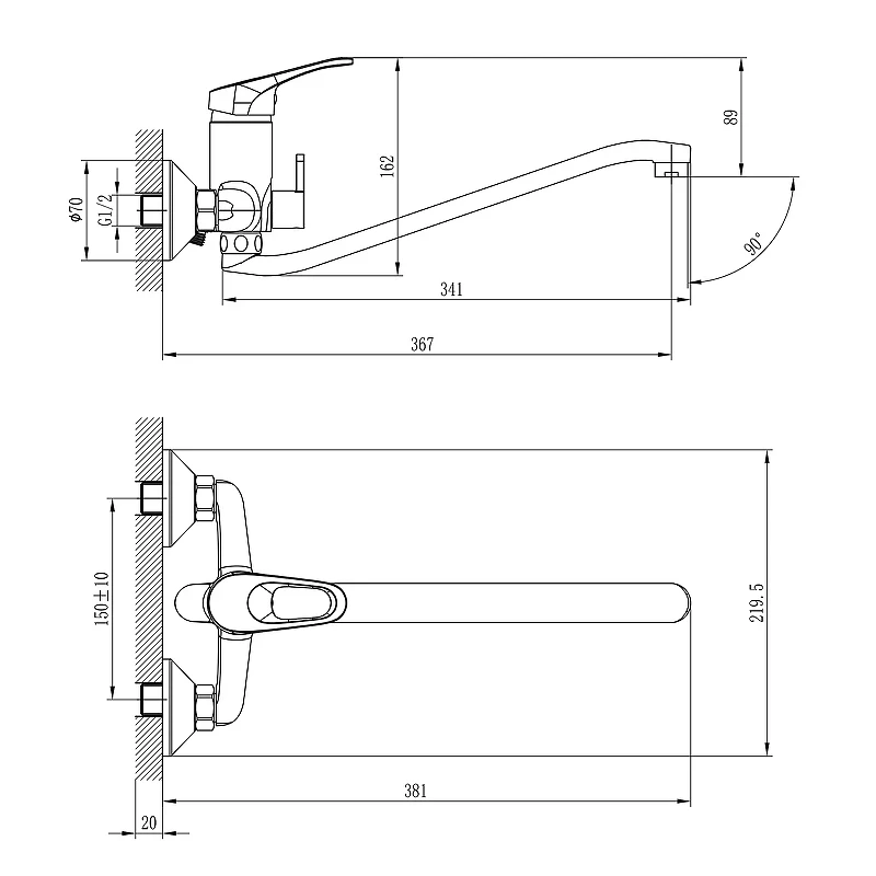 Смеситель для ванны Rossinka B35-34 универсальный