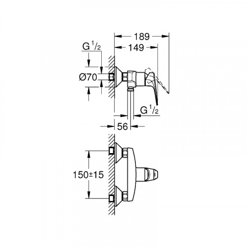 Смеситель для душа Grohe Bauflow 23632000 Хром латунь на стену