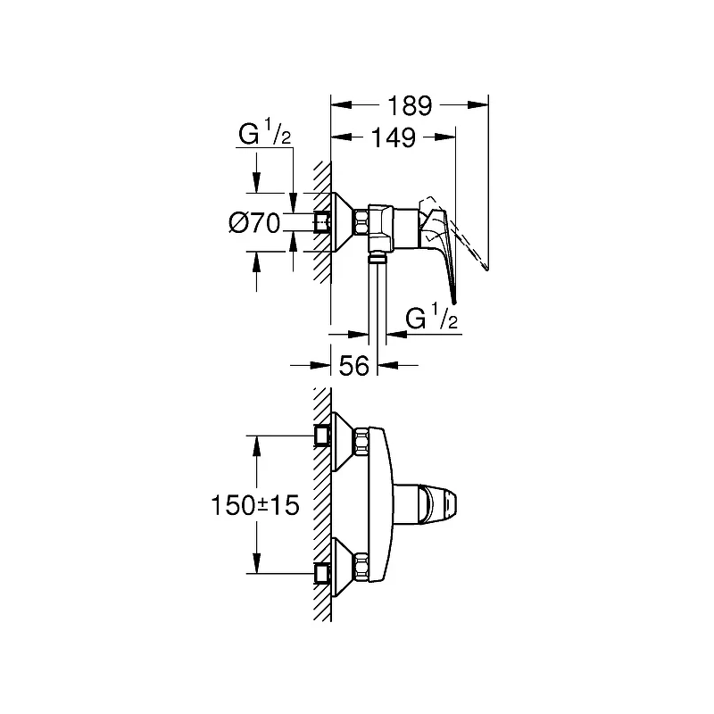Смеситель для душа Grohe Bauflow 23632000 Хром латунь на стену