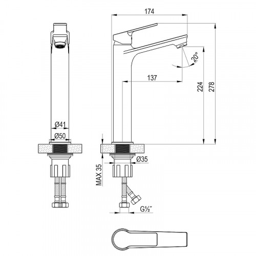 Смеситель для раковины Rossinka RS29 RS29-14 цвет Хром