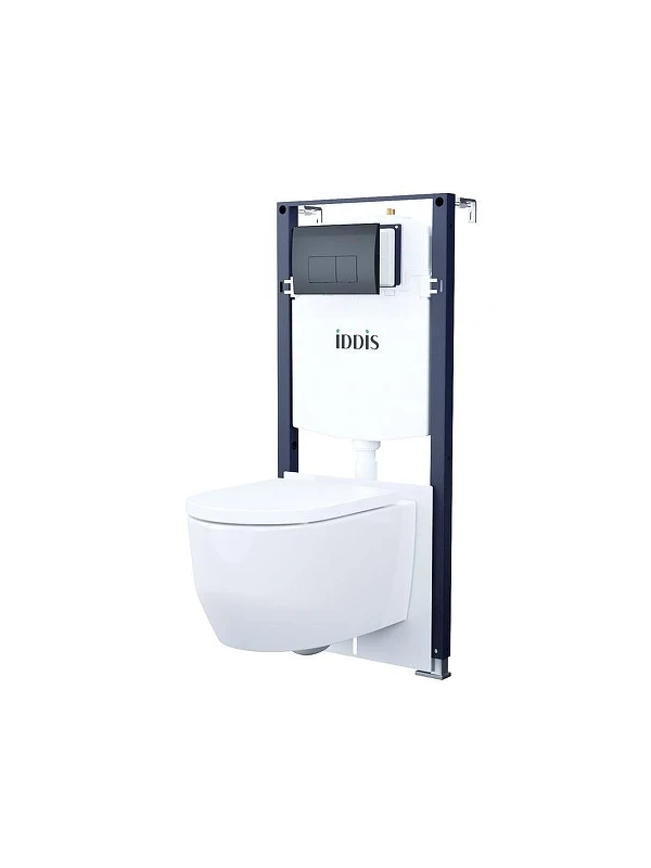 Унитаз с инсталляцией Iddis Basic BASAI02i73 цвет Белый с сиденьем Микролифт и клавишей смыва цвет Черный матовый