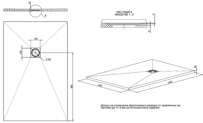 Душевой поддон из искусственного камня Allen Brau Priority 140x90 8.31009-AM Антрацит