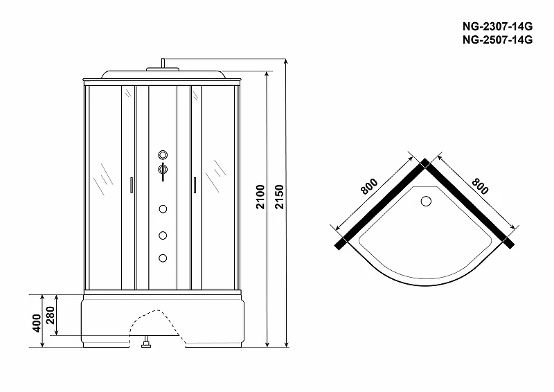Душевая кабина Niagara Classic 80x80 NG-2307-14G с гидромассажем