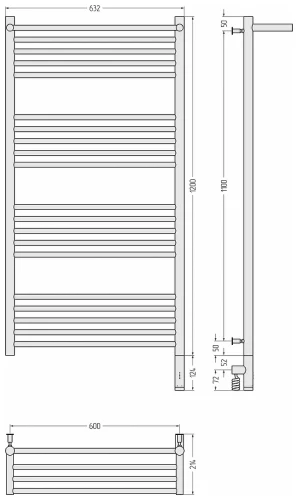 Электрический полотенцесушитель Сунержа Богема 3.0 с 1 полкой 120x60 31-5807-1260 цвет Матовый чёрный
