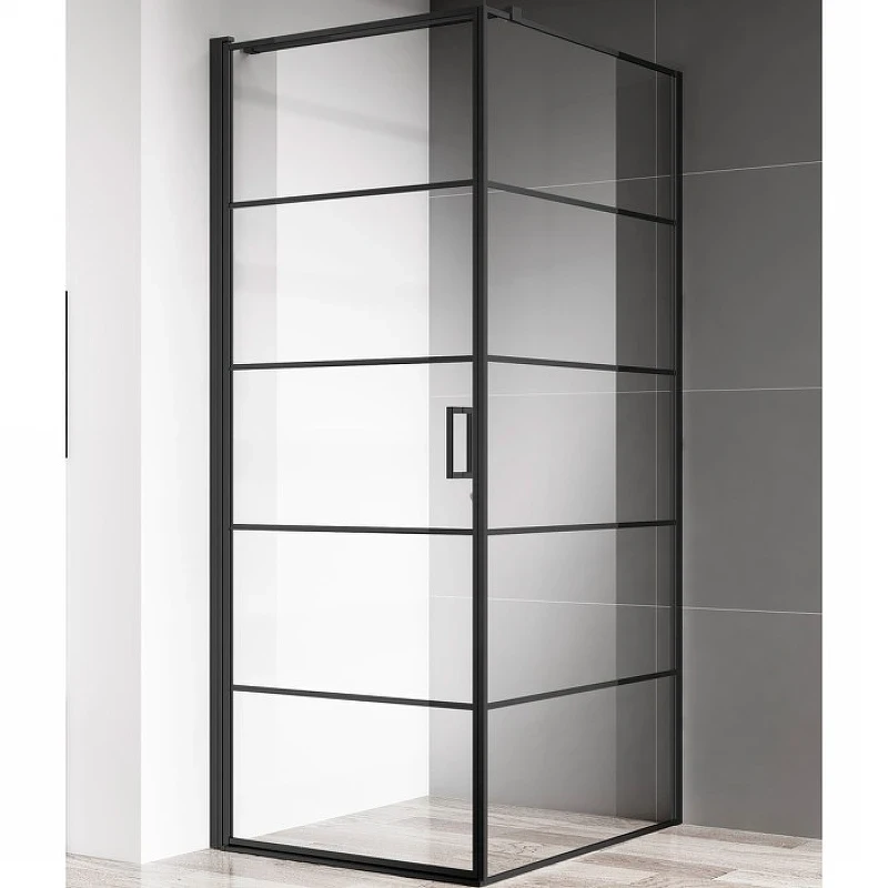 Душевой уголок AQUAme 80x80 L AQM5215-LH-8 профиль Черный матовый стекло прозрачное