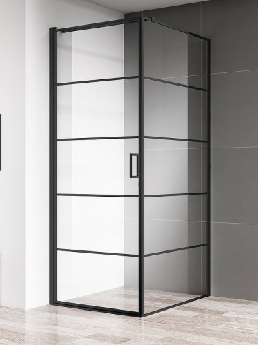 Душевой уголок AQUAme 80x80 L AQM5215-LH-8 профиль Черный матовый стекло прозрачное