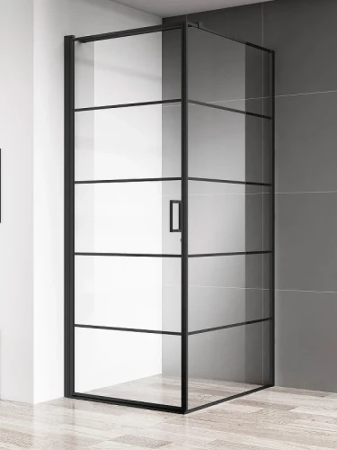 Душевой уголок AQUAme 80x80 L AQM5215-LH-8 профиль Черный матовый стекло прозрачное