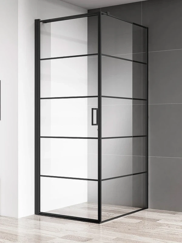 Душевой уголок AQUAme 80x80 L AQM5215-LH-8 профиль Черный матовый стекло прозрачное