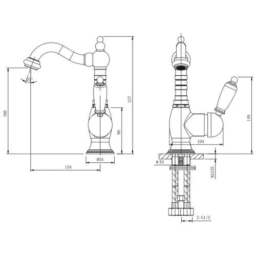 Смеситель для раковины Caprigo Adria-Uno Metal Edition 02M-524-vot Бронза латунь