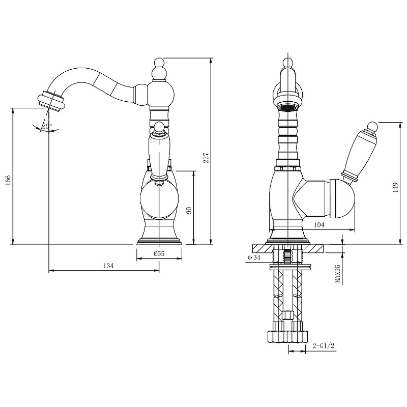Смеситель для раковины Caprigo Adria-Uno Metal Edition 02M-524-vot Бронза латунь