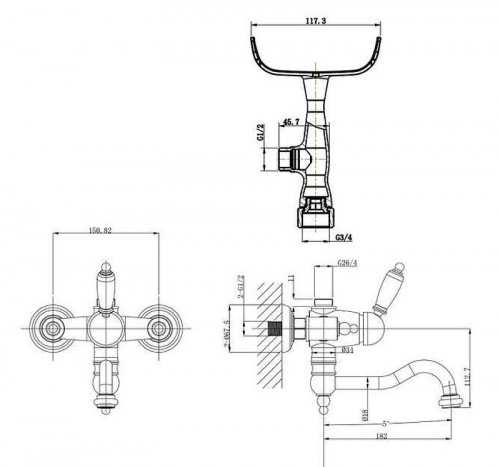Смеситель для ванны Caprigo Adria-Uno Black Edition 02B-511-vot цвет Бронза