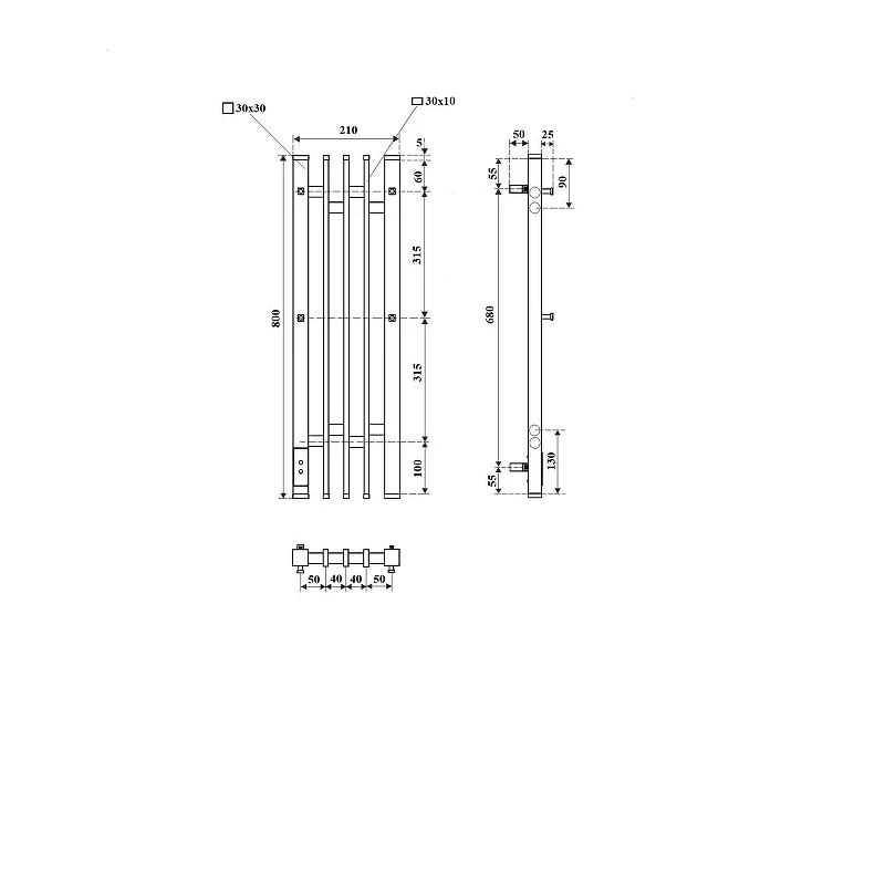 Электрический полотенцесушитель APEXTERMO Delta 800x180 DL10183BM с крючками цвет Черный матовый