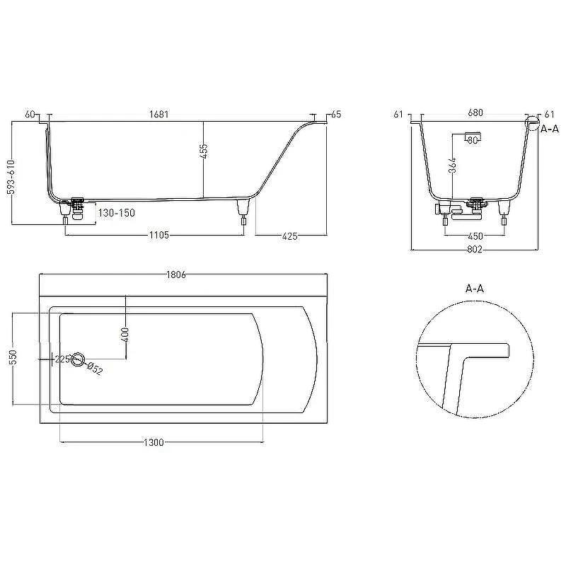 Ванна из искусственного камня Salini Cascata Kit 180х80 104513M Белая матовая