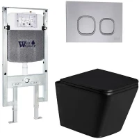 Комплект унитаза с инсталляцией WeltWasser AMBERG 497 ST + GELBACH 043 GL-BL + AMBERG RD-CR 10000011937 цвет Черный глянцевый с сиденьем Микролифт и клавишей смыва цвет Хром