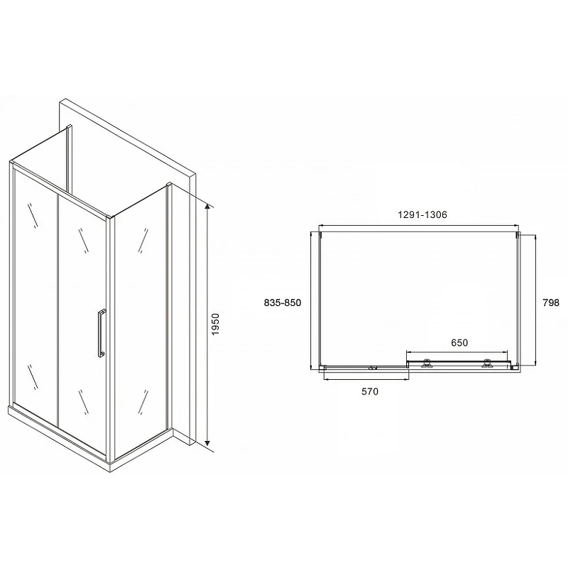 Душевой уголок Abber Schwarzer Diamant 130x85 AG30130H-S85-S85 профиль Хром стекло прозрачное