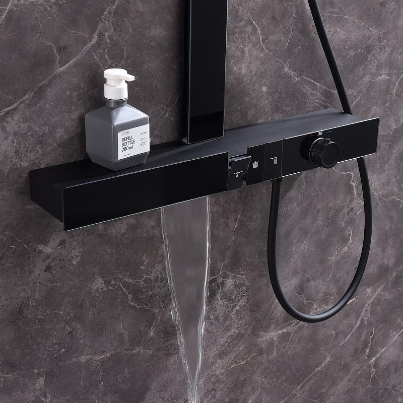 Душевая система Black&White Gravity GH-9005N-MB 9005NMB с термостатом цвет Черный матовый