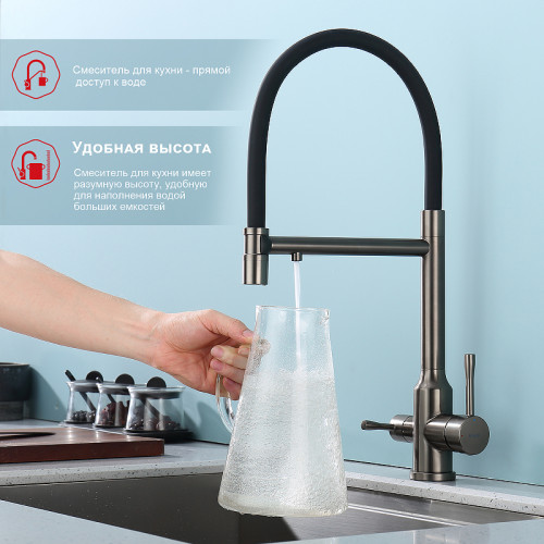 Смеситель для кухни Raglo R81.63.09 Графит матовый Черный латунь