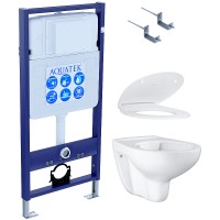 Комплект унитаза с инсталляцией Aquatek SET Aquatek Standard INS-0000012+KDI-0000002 + Grohe Bau Ceramic 39427000+39493000 с сиденьем Микролифт фарфор подвесной