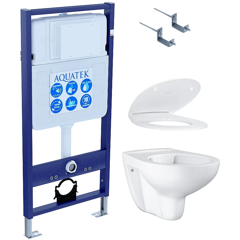 Комплект унитаза с инсталляцией Aquatek SET Aquatek Standard INS-0000012+KDI-0000002 + Grohe Bau Ceramic 39427000+39493000 с сиденьем Микролифт фарфор подвесной
